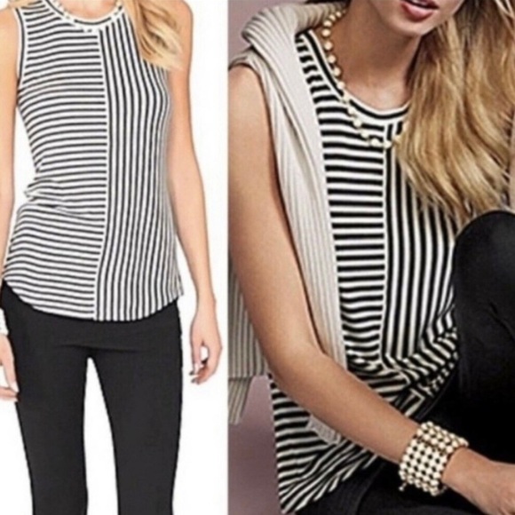 CAbi Black and White Striped Sleeveless Top. Size Small - Picture 1 of 9